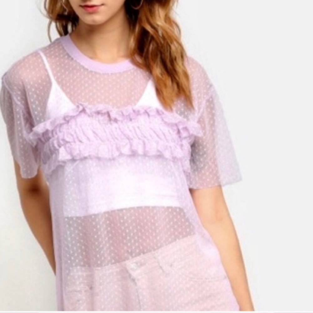 TopShop | Lilac Mesh Polka Dot Chic T-Shirt Blouse - Picture 1 of 13